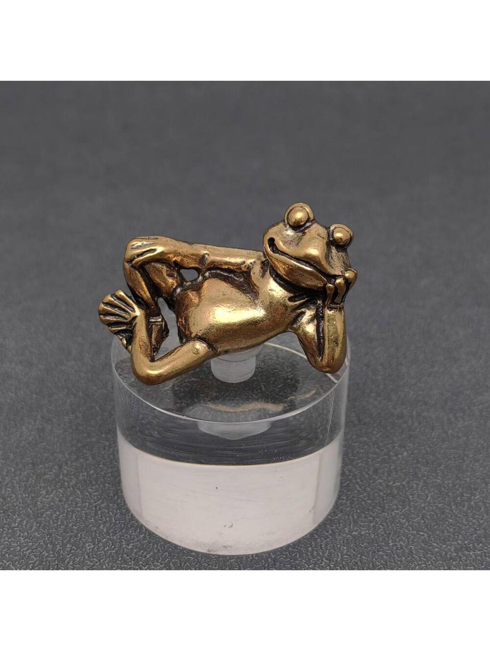 Brass Frog Figurine Sculpture Side Lying In Love